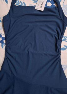 Navy Halter Neck RuchedSkater Dress