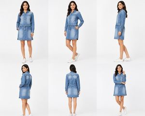Denim Shirt Dress with Drawstring Waist