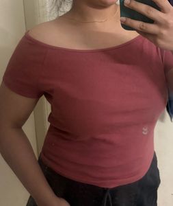 H&amp;M Ribbed Off-Shoulder Dusty Pink Top