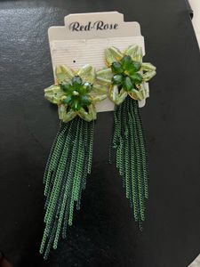 Green Flower Dangle Earrings