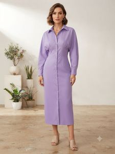 Purple Button-Down Shirt Dress