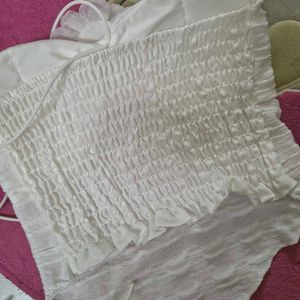 Sheer White Strapless Ruched Crop Top
