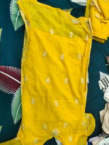 Yellow chikaankari kurta Pajama And Dupatta Set