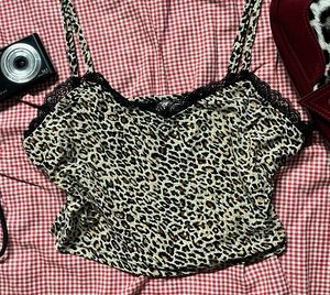 Cheetah Print Lace Trim Cami Top