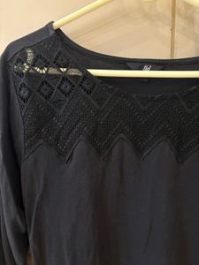 FIG Black Top with Lace Detail – Size L