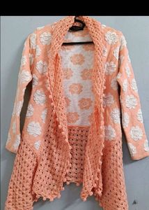 Peach Floral Crochet Cardigan