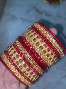 Red And Gold Metal Bangles