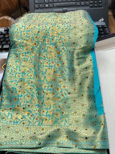 Stunning Teal &amp; Gold Embellished Saree