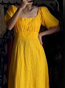 Yellow Linen Cotton Maxi Dress