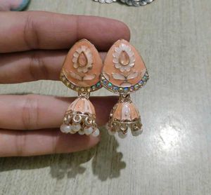 Peach Jhumka Earrings