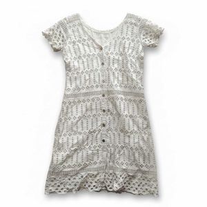 Chic White Lace Button-Up Mini Dress