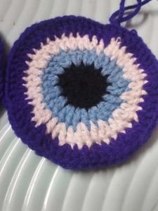 Crocheted Evil Eye Appliques coster. pack of 4