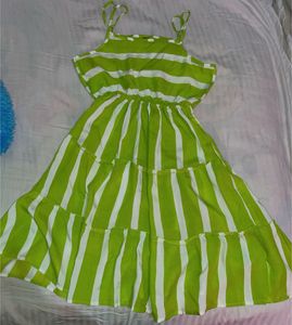 Lime Green Striped Tiered Dress