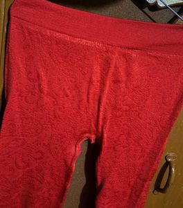 Womens Red Textured Wollen Leggings