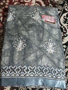 Grey Embroidered unstitched suit material