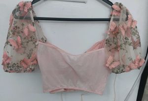 Fantasy Butterfly Sheer Puff Sleeve Top