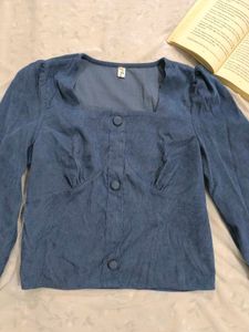 Blue Corduroy Button-Down Top
