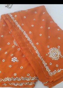 Elegant Orange Embroidered Saree