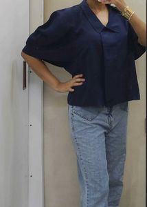 Calvin Klein Navy Collared Blouse Top - M
