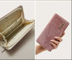 🌷ZARA Pink Suede Zip Around Wallet