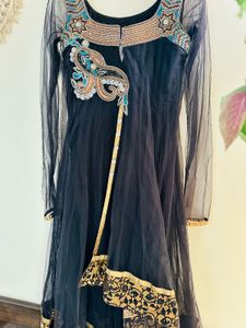 Vintage Black Anarkali Gold Embellishments