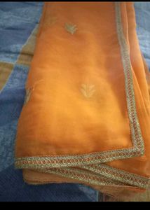 Orange Saree with Golden Border