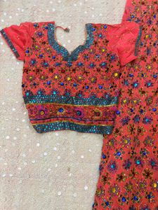 y2k Coral Lehenga Choli Set