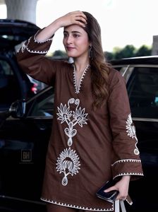 Brown Co-ord Set with White Embroidery