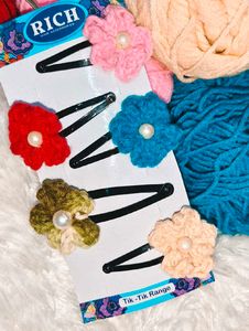 Handmade Crocheted Flower Hair Clips 6 pcs