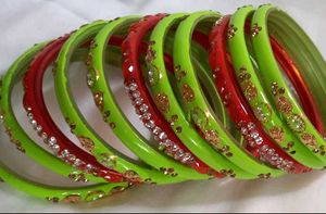 Green &amp; Red Bangles with Embellishments