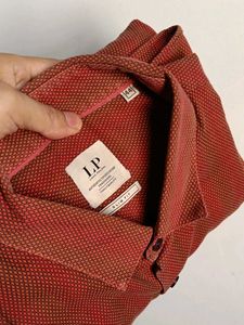 Men's Red Textured Button-Down Shirt