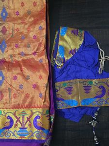 semi paithani Purple Saree with Peacock Border