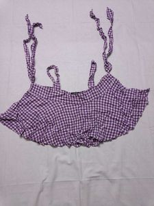 Purple Gingham Crop Top with Straps