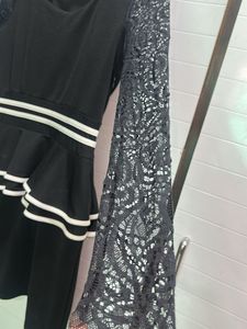 Elegant Black Lace Sleeve Dress