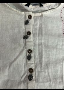 White Cotton Kurta with Red Embroidery