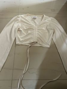 Chic White Ruched Crop Top