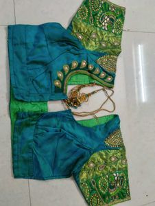 Embellished Peacock Silk Blouse
