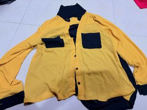 Stylish Yellow & Navy Color Block Shirt