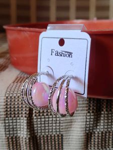 Fashion Hoop Earrings - Pink Stones💗