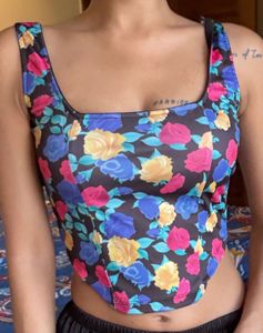 Floral Print Square Neck Crop Top