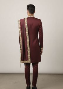 Maroon Embroidered Sherwani Set