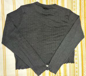 Black Textured Long Sleeve Top