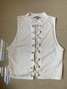 Charlotte Russe White Lace-Up Crop Top