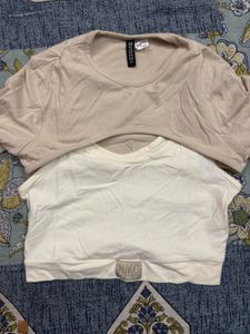 H&M Divided Beige & White Cropped Tops Set