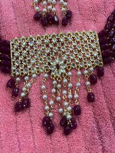 Ruby color Stunning Beaded Necklace &amp; Earring Set