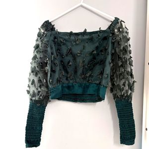 Elegant Teal Sleeve crop top