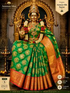 Amman Silk Saree - Green with Red Border