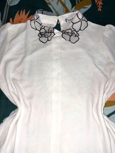 White Collared Shirt with Floral Sleeves