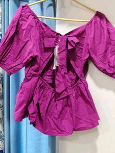 Purple Square Neck Peplum Top