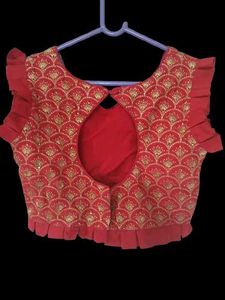 Red Embroidered Blouse with Ruffle Sleeves